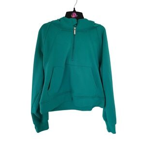 LASLULU Teal Green Quarter Zip L Pullover Hoodie Cropped Sweatshirt Womens #13